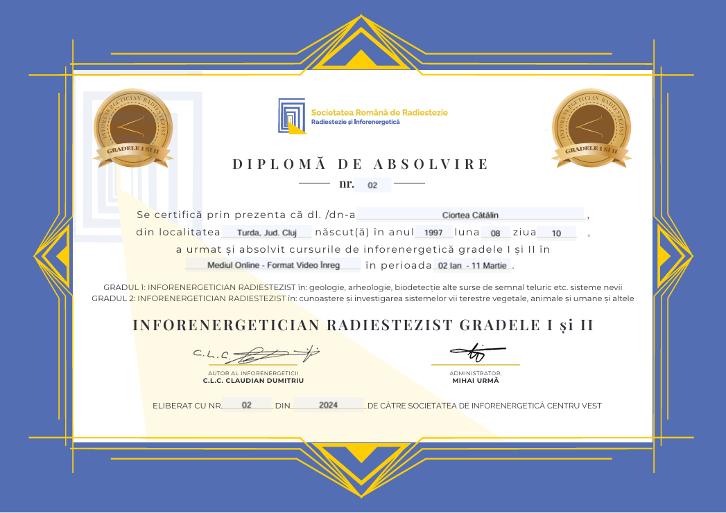 Inforenergetician Radiestezist Gradele I și II