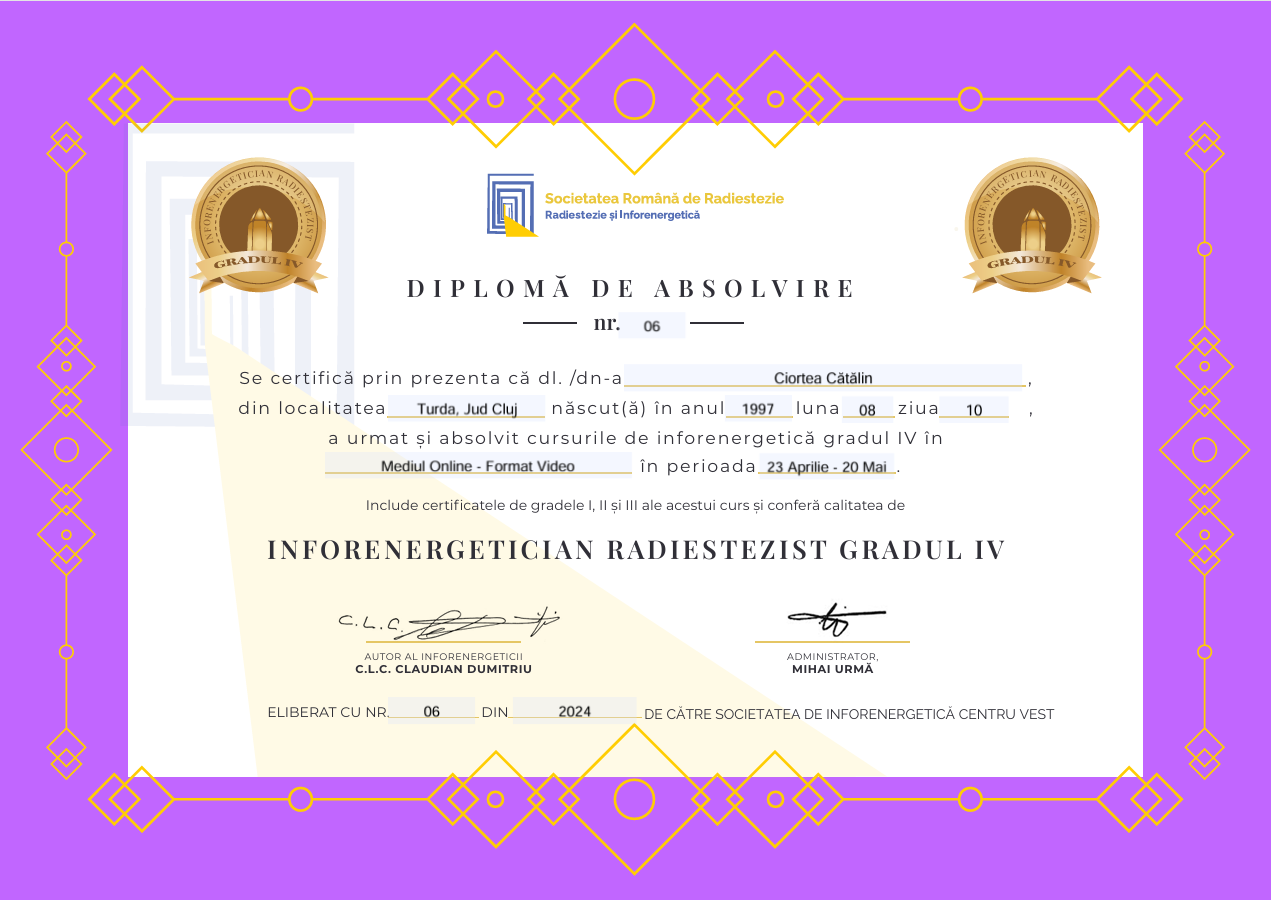 Inforenergetician Radiestezist Gradul IV