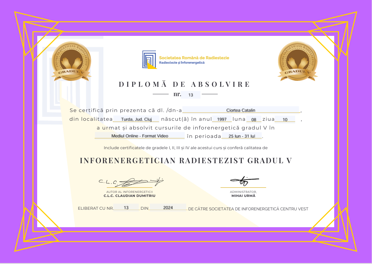 Inforenergetician Radiestezist Gradul V